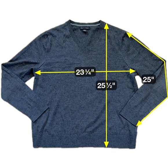 Banana Republic Sweater Men's XL 100% Extra Fine Merino Wool V-Neck Gray Preppy - Picture 6 of 6